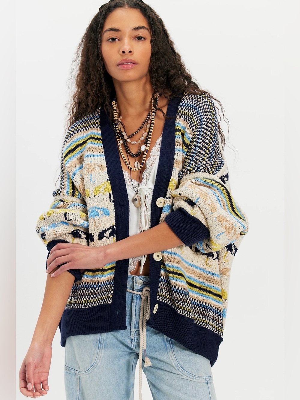We The Free by FREE PEOPLE ☂️ Umbrella Day Cardigan Size Medium Multi Color